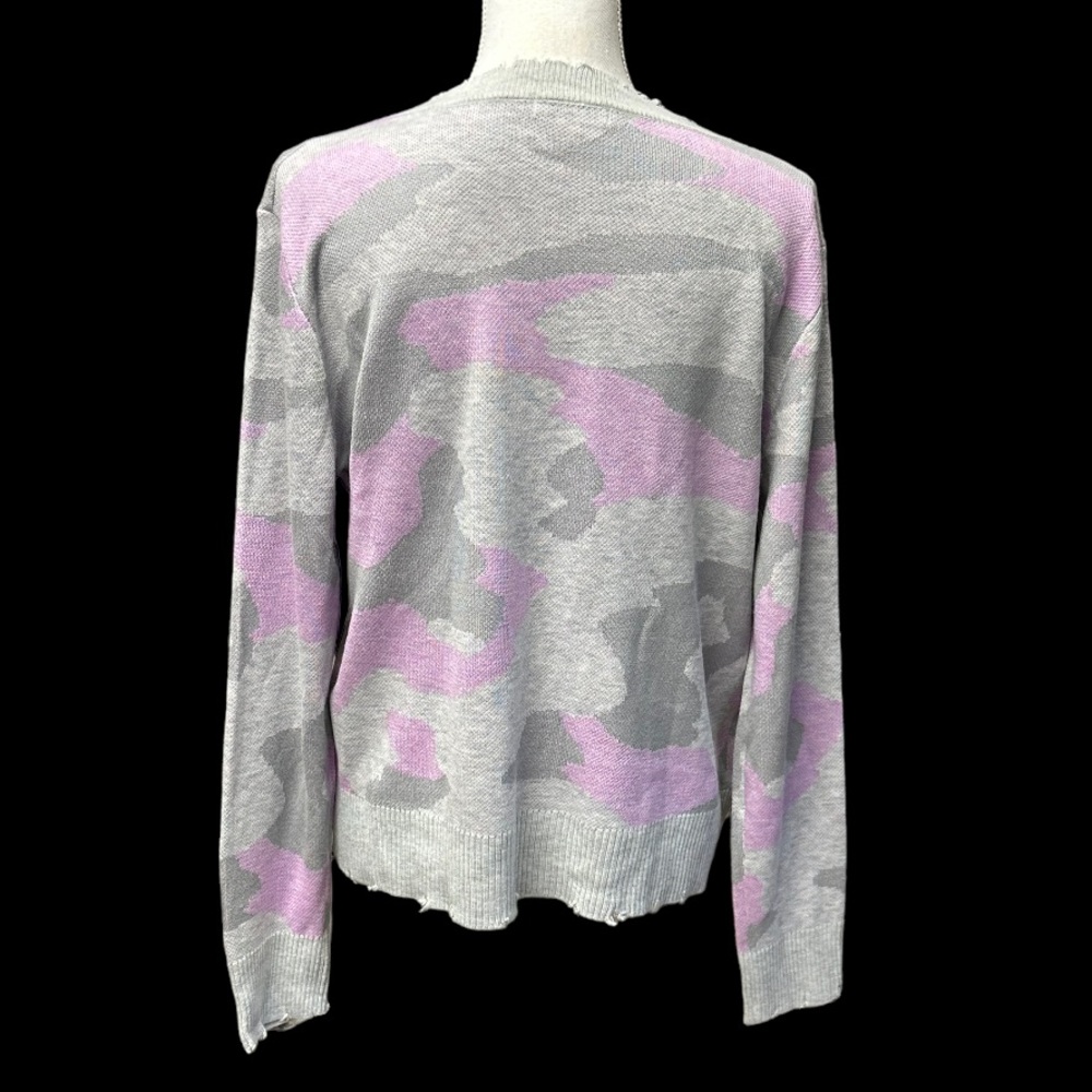 Fate Distressed Frayed Pink & Gray Camo Print Wool Blend Sweater Size M - Picture 3 of 8